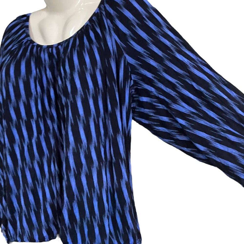 Michael Kors Women's Blue/Black Print Elbow Sleeves Peasant Top | Size Large - Picture 7 of 10